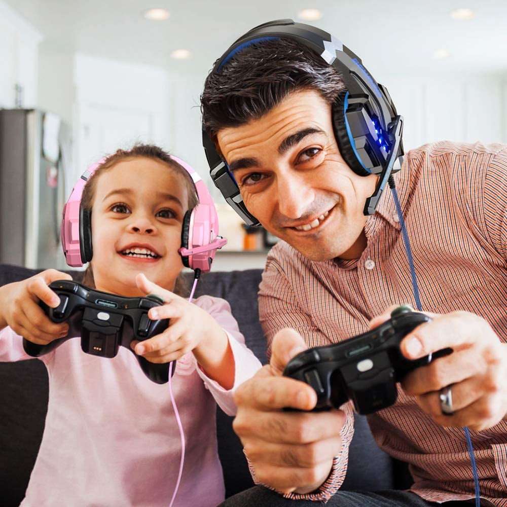 G9000 Stereo Gaming Headset for PS4 PC Xbox One PS5 Controller, Noise Cancelling over Ear Headphones with Mic, LED Light, 7.1 Surround Sound, Soft Memory Earmuffs for Nintendo Xbox Series X|S