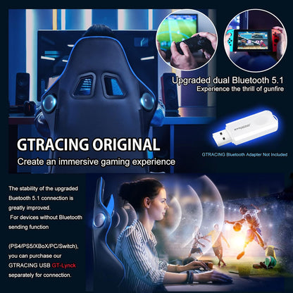 Gaming Chair with Speakers Bluetooth Music Video Game Chair Audio Ergonomic Design Heavy Duty Office Computer Desk Chair（Blue）