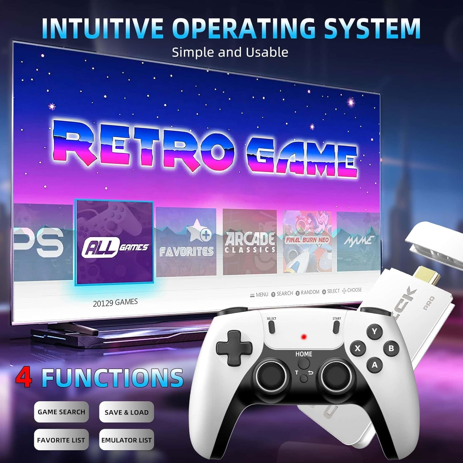 2025 New Retro Game Console, Nostalgia Gaming Stick, Classic Video Games with 4K HDMI, 20,000+ Games and 23 Emulators, Upgraded Dual 2.4G Wireless Controllers 64GB