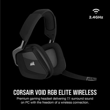 VOID RGB ELITE Wireless Gaming Headset – 7.1 Surround Sound – Omni-Directional Microphone – Microfiber Mesh Earpads – up to 40Ft Range – Icue Compatible – PC, Mac, PS5, PS4 – Carbon