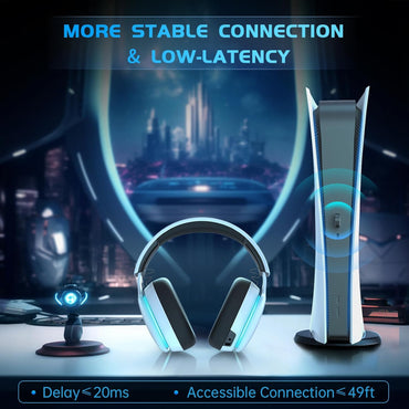 2.4Ghz Wireless Gaming Headset for PS5, PS4 Fortnite & Call of Duty/Fps Gamers, PC, Nintendo Switch, Bluetooth 5.3 Gaming Headphones with Noise Canceling Mic, Stereo Sound, 40+Hr Battery -White