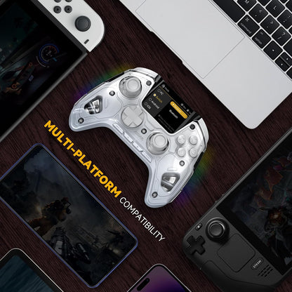 one Interactive Screen Wireless Gaming Controller for Pc/Switch/Ios/Android,Hall Effect Stick & Trigger,Rgb Lighting,Remappable Buttons,1800Mah with Charging Dock (White)