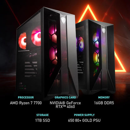 Aegis Z2 Gaming Desktop (2024): AMD Ryzen R7-7700, Geforce RTX 4060, 16GB DDR5, 1TB M.2 SSD, 80+ Gold PSU, Wifi, Keyboard & Mouse, DIY Friendly, Windows 11 Home: C7NUC-817US