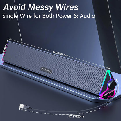 Computer Speakers for Desktop,Pc Speakers with Single USB for Power and Stereo Sound,Touch Lights Gaming Speakers Sound Bar for Desktop PC Monitor Laptop(Usb-C Adapter Included)