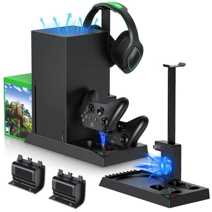 Cooling Fan & Charging Stand for Xbox Series X Console & Controller,Vertical Cooler System Dual Charger Station Dock Accessories with 2 X 1400Mah Rechargeable Battery for Xbox Series X