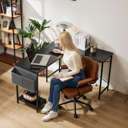 L Shaped Desk - Computer Desk Corner Desks Gaming Desk PC Table with CPU Stand Side Bag for Home Office Dorm Sturdy Writing Workstation, Black, 50-Inch