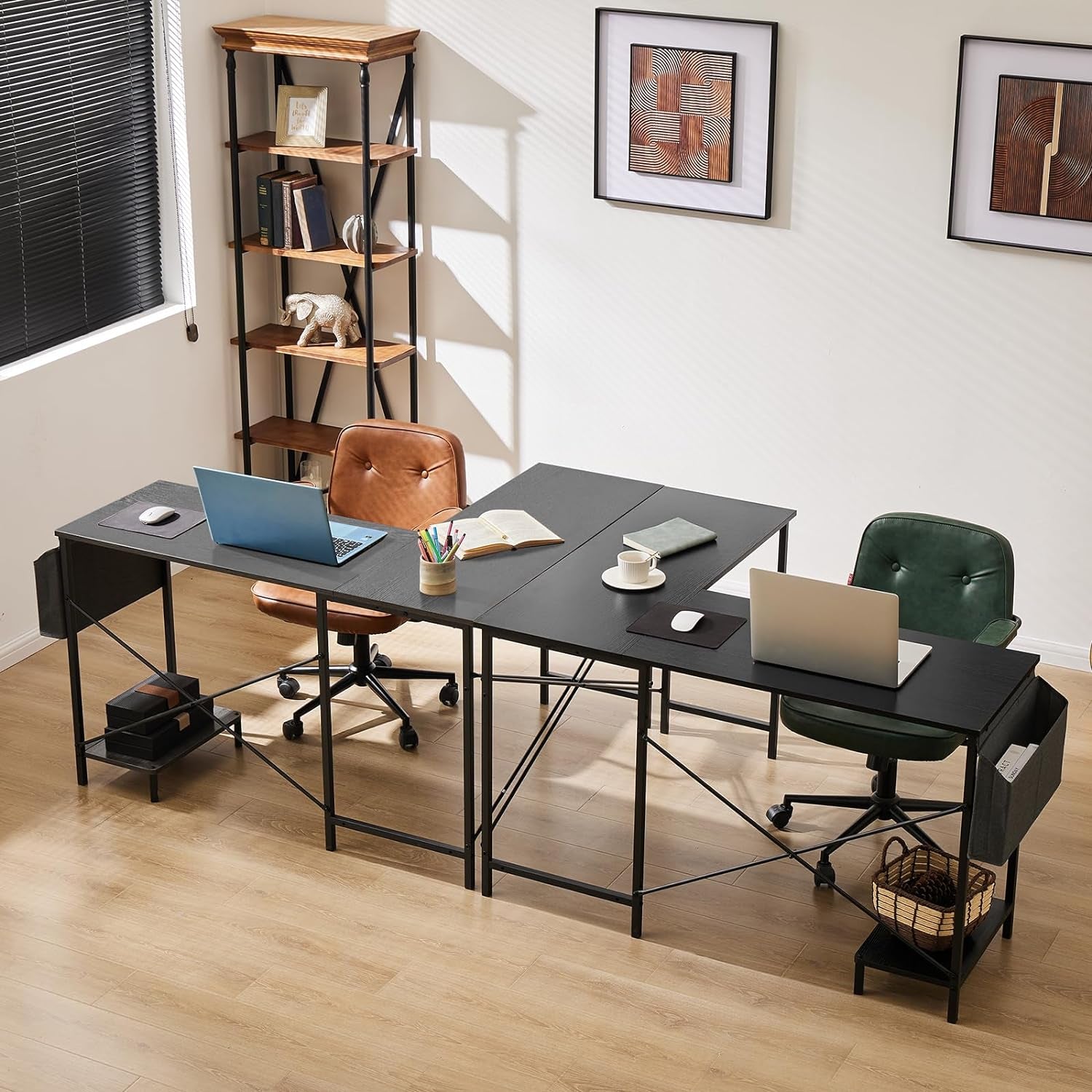 L Shaped Desk - Computer Desk Corner Desks Gaming Desk PC Table with CPU Stand Side Bag for Home Office Dorm Sturdy Writing Workstation, Black, 50-Inch