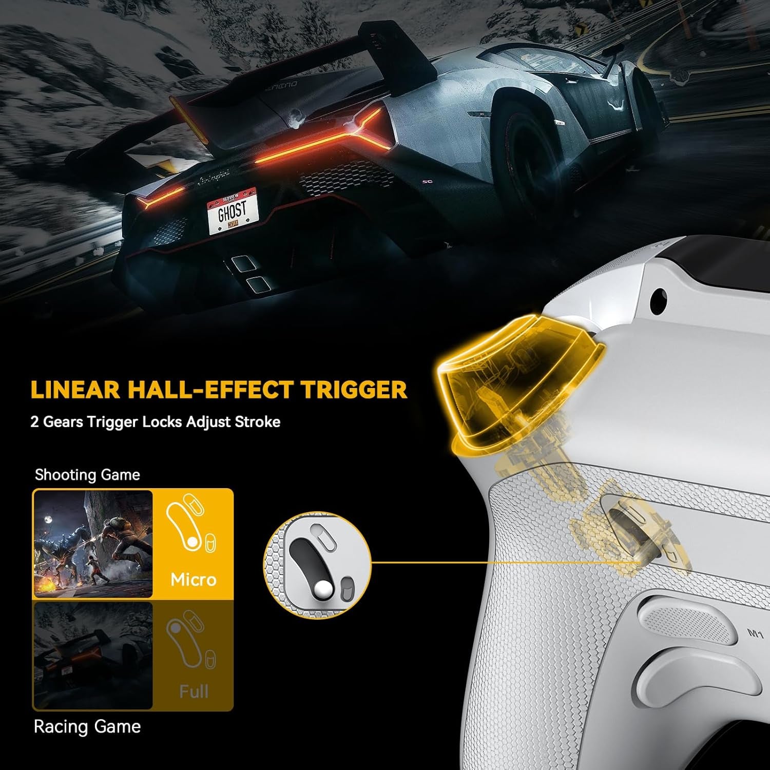 one Interactive Screen Wireless Gaming Controller for Pc/Switch/Ios/Android,Hall Effect Stick & Trigger,Rgb Lighting,Remappable Buttons,1800Mah with Charging Dock (White)