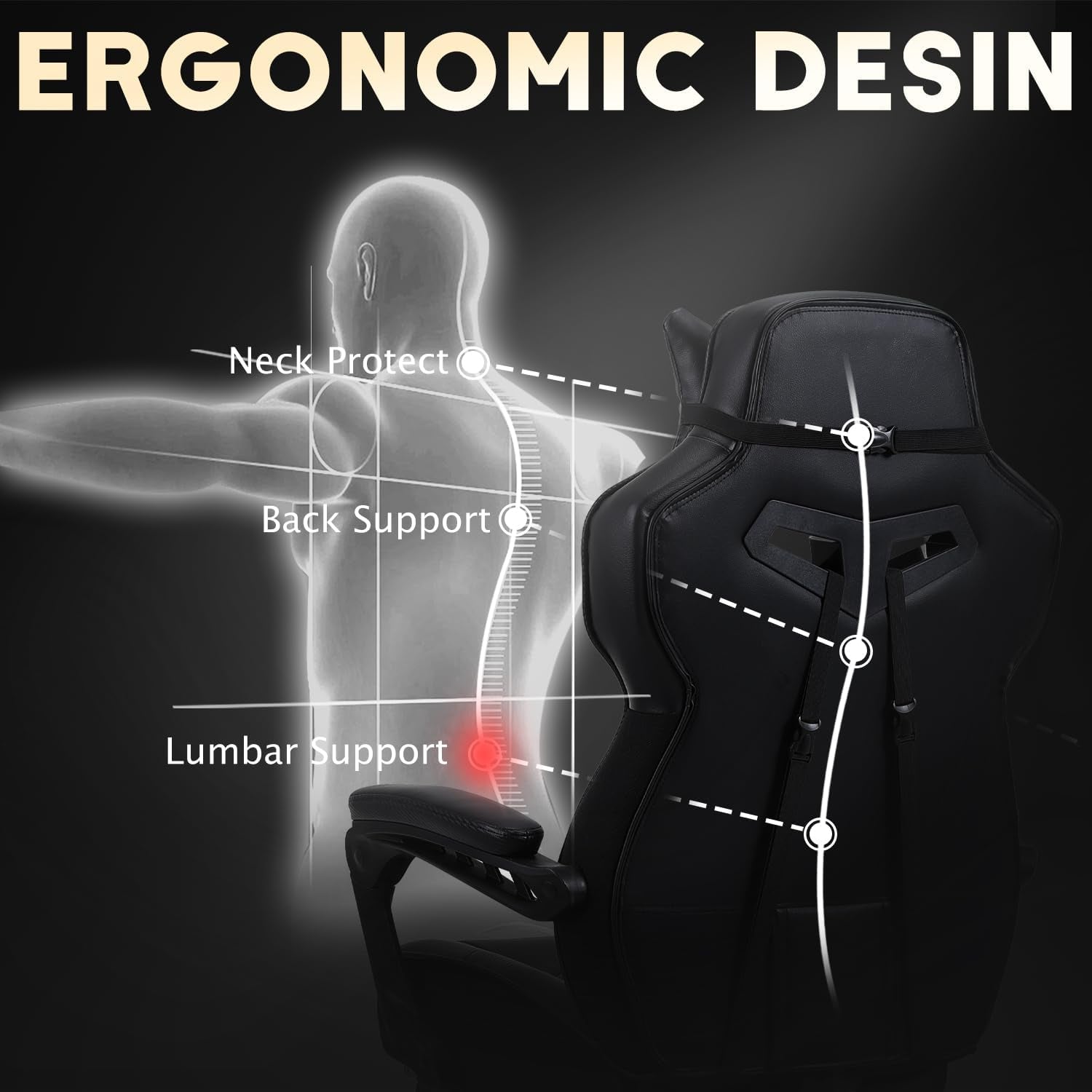 Gaming Chair with Footrest,Computer Chair for High Back and Massage,Big and Tall Gaming Chairs for Adults,Reclining Gamer Chair(Black/White)