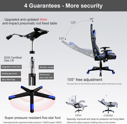 Gaming Chair with Speakers Bluetooth Music Video Game Chair Audio Ergonomic Design Heavy Duty Office Computer Desk Chair（Blue）