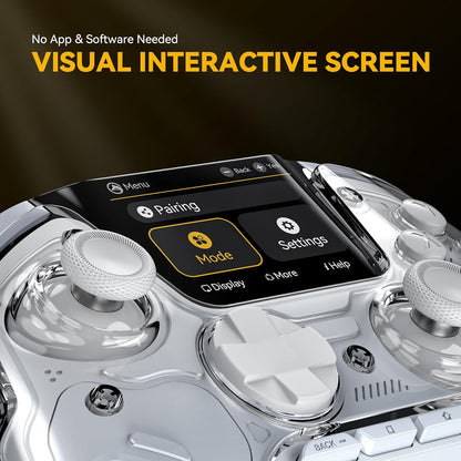 one Interactive Screen Wireless Gaming Controller for Pc/Switch/Ios/Android,Hall Effect Stick & Trigger,Rgb Lighting,Remappable Buttons,1800Mah with Charging Dock (White)