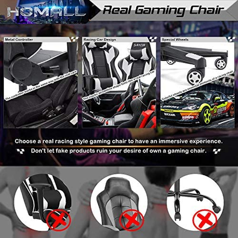 Gaming Chair, Office Chair High Back Computer Chair Leather Desk Chair Racing Executive Ergonomic Adjustable Swivel Task Chair with Headrest and Lumbar Support (White)