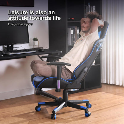 Gaming Chair with Speakers Bluetooth Music Video Game Chair Audio Ergonomic Design Heavy Duty Office Computer Desk Chair（Blue）