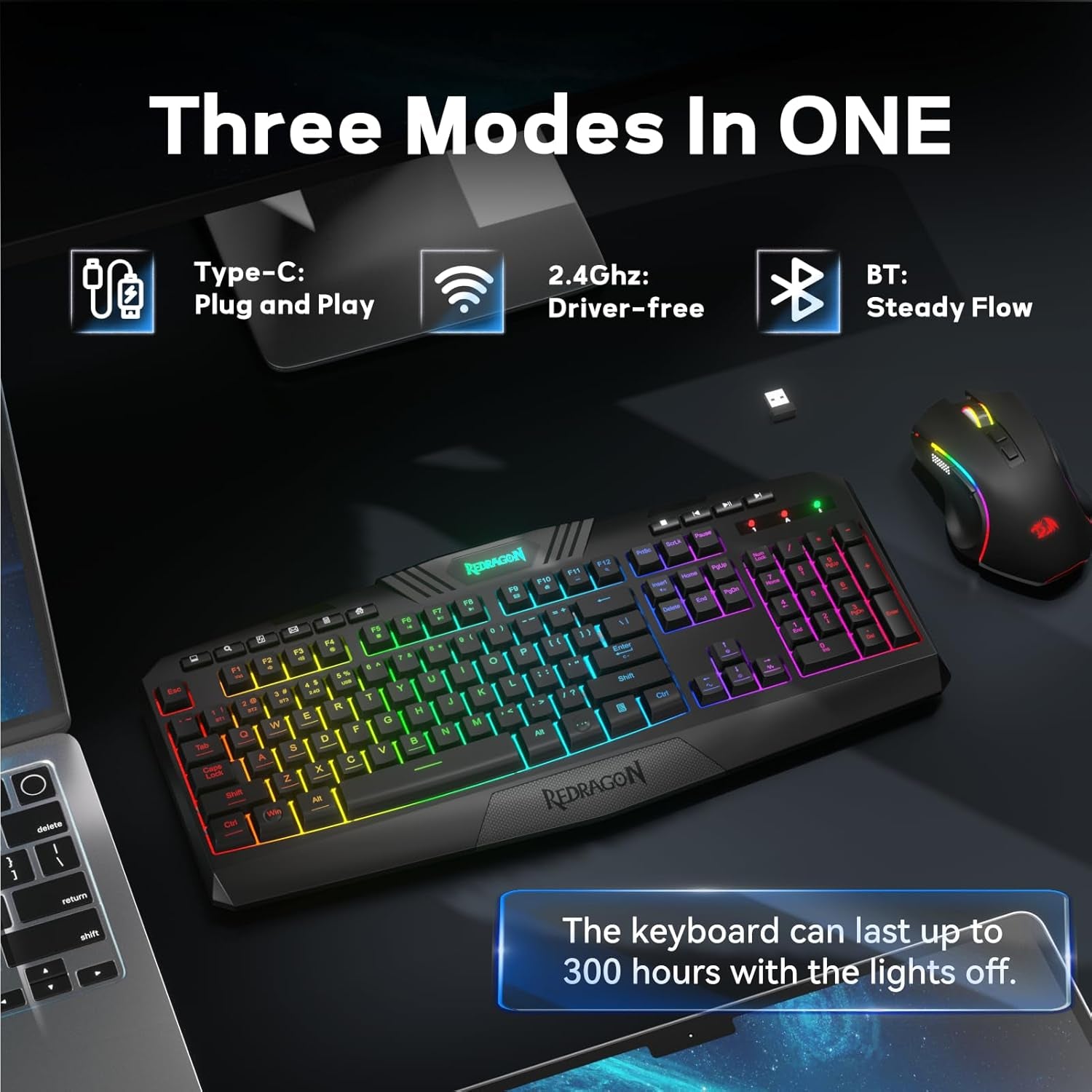 S101-PKS Gaming Keyboard and Mouse Wireless with Tri-Mode, RGB Keyboard and 4800 DPI Gaming Mouse, 10 Independent Multimedia Keys for Wins, PC, Computer, Wireless S101 Ideal for Gamer