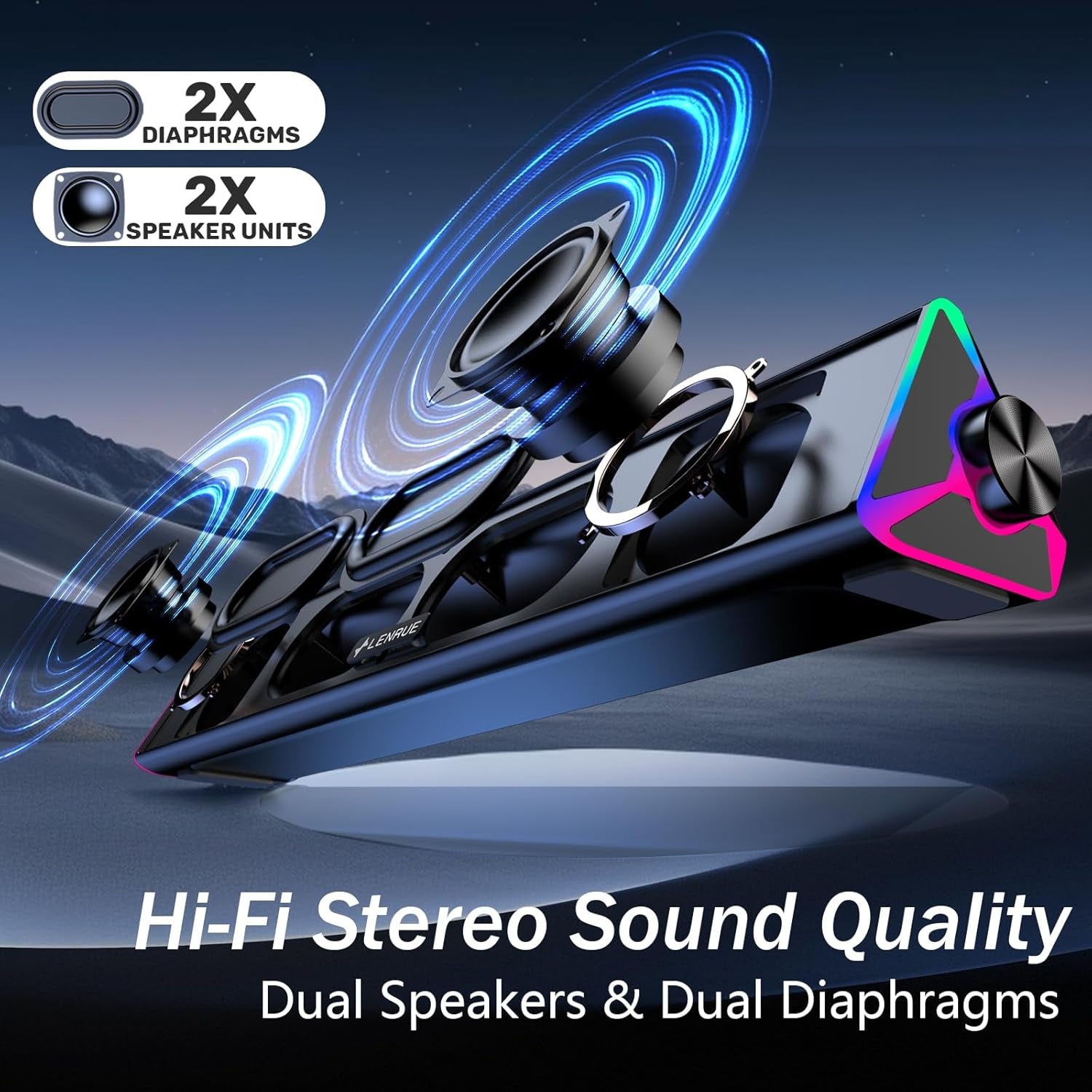 Computer Speakers for Desktop,Pc Speakers with Single USB for Power and Stereo Sound,Touch Lights Gaming Speakers Sound Bar for Desktop PC Monitor Laptop(Usb-C Adapter Included)