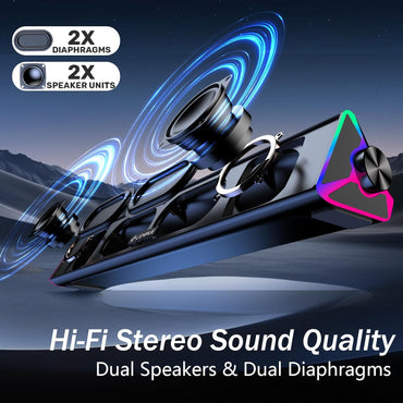 Computer Speakers for Desktop,Pc Speakers with Single USB for Power and Stereo Sound,Touch Lights Gaming Speakers Sound Bar for Desktop PC Monitor Laptop(Usb-C Adapter Included)
