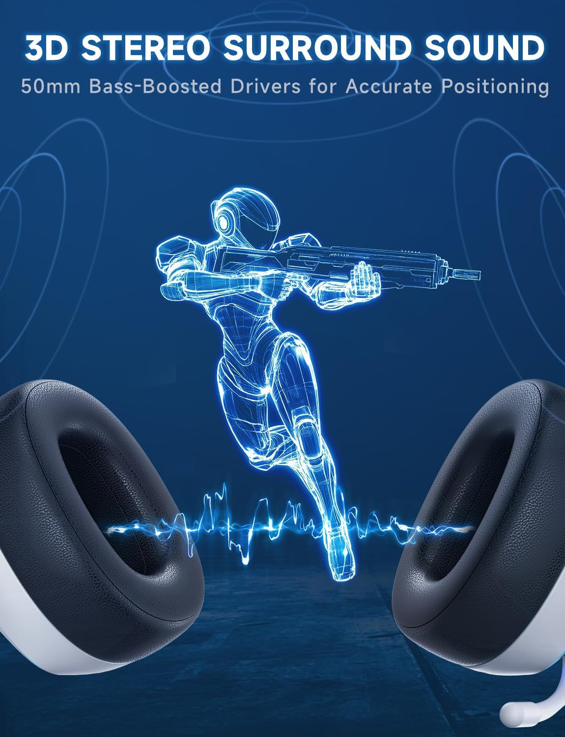 2.4Ghz Wireless Gaming Headsets for PS5, PS4, PC, Switch - Bluetooth 5.3 Gaming Headphones with Noise Canceling Mic, 7.1 Surround Sound, 70H Battery, Gaming Lighting - White