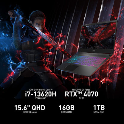 Katana 15 15.6” 165Hz QHD Gaming Laptop: Intel Core I7-13620H, NVIDIA Geforce RTX 4070, 16GB DDR5, 1TB Nvme SSD, Cooler Boost 5, Win 11: Black B13VGK-2000US