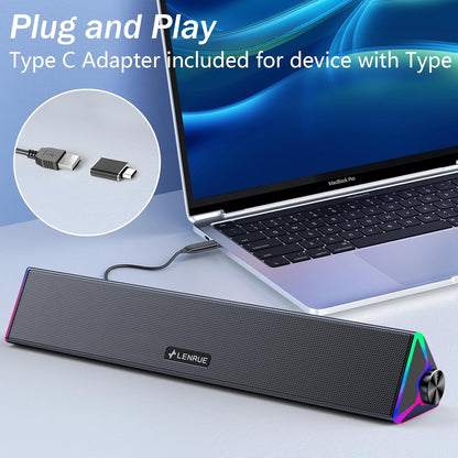 Computer Speakers for Desktop,Pc Speakers with Single USB for Power and Stereo Sound,Touch Lights Gaming Speakers Sound Bar for Desktop PC Monitor Laptop(Usb-C Adapter Included)
